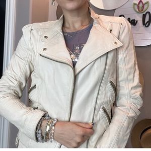 Zara Womens leather white jacket Size s moto